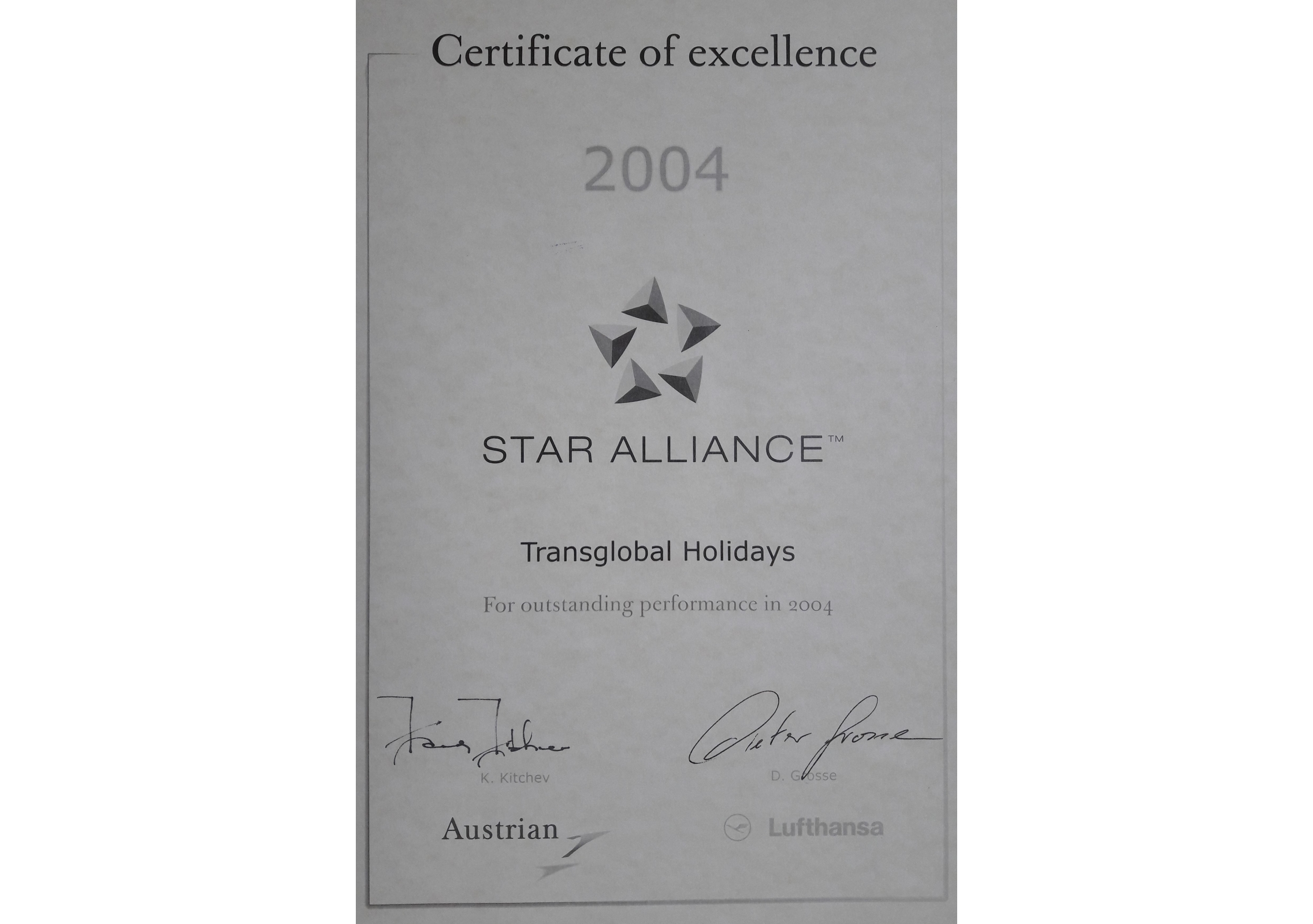 Star Alliance Certificate